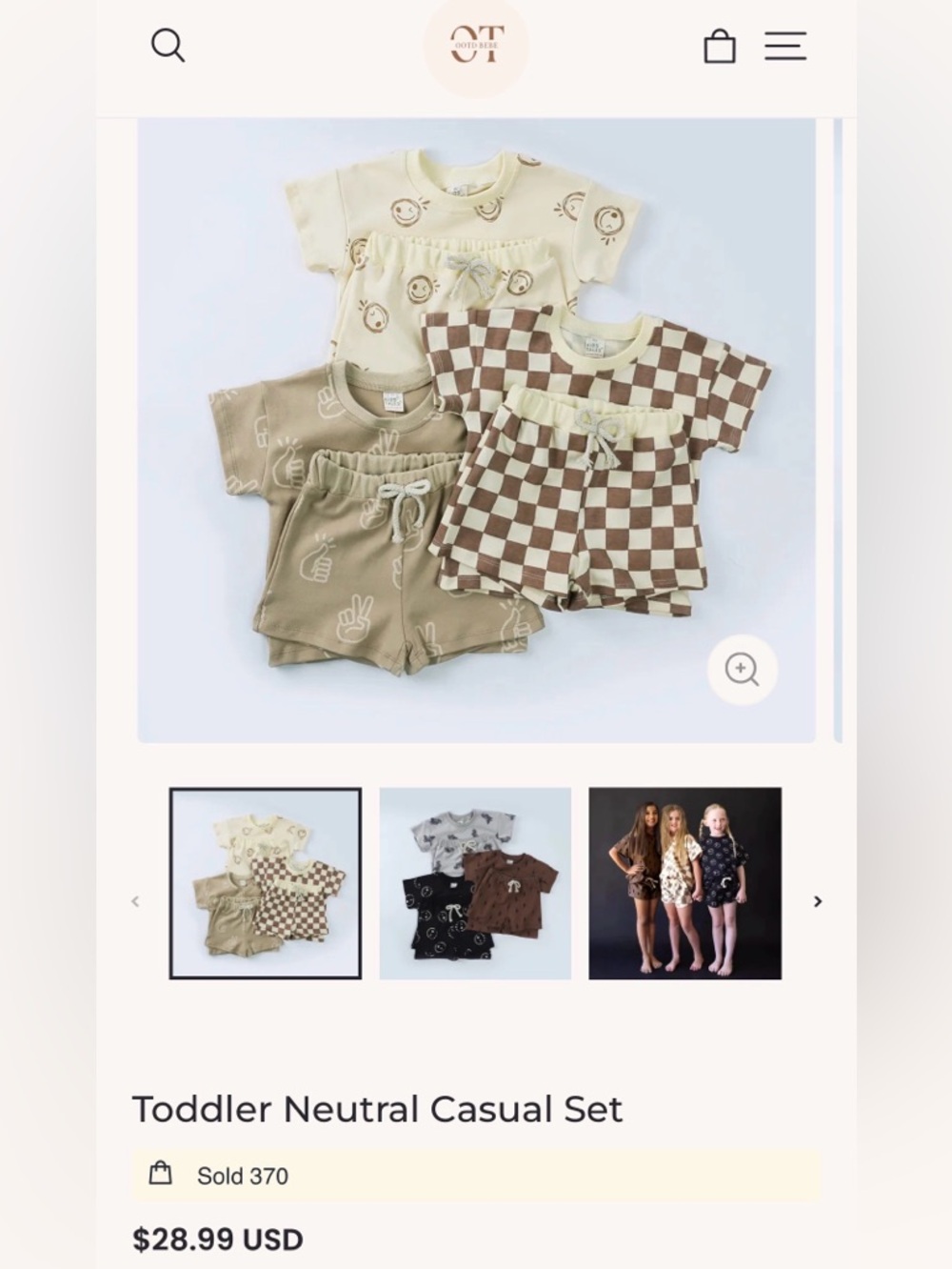 NWT toddler checkered short set